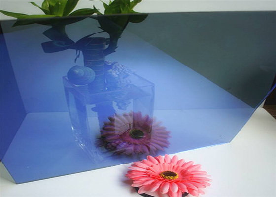 Flat Shape Dark Blue Reflective Glass , Reflective Tempered Glass Sample Available
